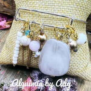 Silver statement multi charms white gemstones bracelet